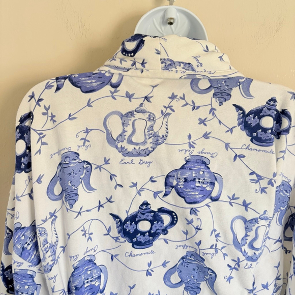 RARE Victoria's Secret Gold Label 80s Vintage White Blue Teapot Print Robe OS - Picture 13 of 16